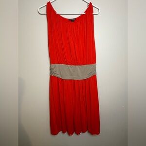 Express Red/Orange Sleeveless Dress with Taupe Waistband